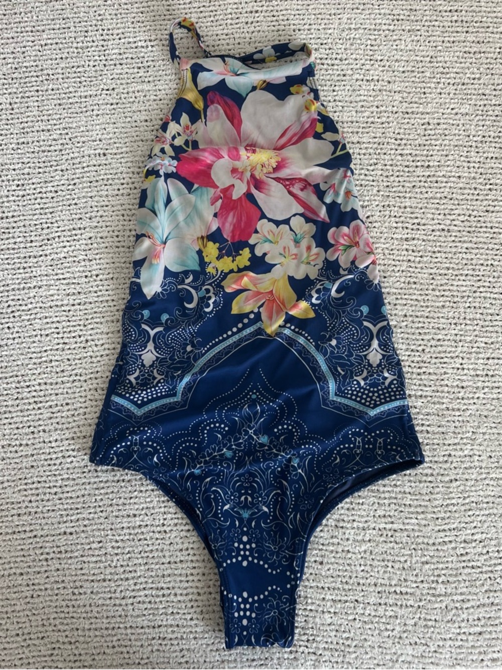 [FARM Rio] Navy Floral High-Neck One-Piece Swimsuit